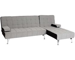 Slaapbank MCW-K22, bank hoekbank Sofa, ligvlak links/rechts slaapfunctie 236cm ~ stof/textiel lichtgrijs, zwart