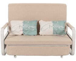 Slaapbank MCW-M83, slaapbank bank, slaapfunctie bedstee ligoppervlak, 130x185cm ~ stof/textiel beige
