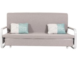 Slaapbank MCW-M83, slaapbank bank, slaapfunctie bedstee ligoppervlak, 190x185cm ~ stof/textiel lichtgrijs