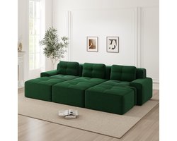 Slaapbank met 3 hockers - slaapsofa met slaapfunctie - groen - 293 × 69 cm - Woonkamer - Huisdiervriendelijk en ademend