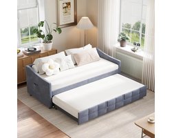 Slaapbank met bed - Uitschuifbaar bankbed - Ruimte besparen - Huidvriendelijk fluweel - 90 x 200 cm - Grijs
