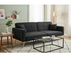 Slaapbank met Bedfunctie 175×64×72 cm – Luxe Lamswollen Hoekbank met Verstelbare Rugleuning, Gouden Poten, Opbergvakken & Kussens – Compacte 2-Zits Bankbed voor Logees & Kleine Ruimtes – Donkergrijs – Medahomestore