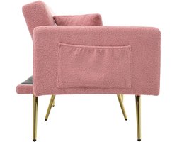 Slaapbank met Bedfunctie 175x64x72 cm – Verstelbare Rugleuning 105°-180° – 2-Zits Bankbed met Opbergvakken & Gouden Poten – Sherpa Stof roze– NoviHome