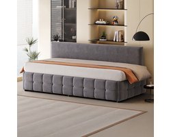 Slaapbank met opbergruimte / Slaapbank 1 persoons / Slaapbank 90x200 – met Lattenbodem – Rugleuning – Fluweel – Donkergrijs