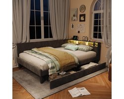 Slaapbank met Opbergruimte - Tweepersoonsbed Bank - Ontspannen en Slapen - Geïntegreerde LED en USB - 140 x 200 cm