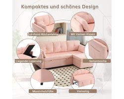 Slaapbank met Opbergruimte & Uittrekbaar Bed – Industrialhome Luxe L-Vormige Hoekbank in Roze met Verwisselbare Chaise Longue – Comfortabele Multifunctionele Bank met Verborgen Opbergvak, Ergonomisch Ontwerp & Premium Fleece Stof – Ideaal voor Woonka