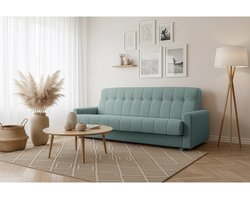 Slaapbank met slaapfunctie 213 × 85 × 92 cm – blauw 3-zits slaapbank met opbergruimte, uittrekbaar bed 190 × 115 cm, compacte bank voor woonkamer en studio – Nordic Herbi Comfort – Depauw