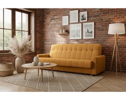 Slaapbank met slaapfunctie 213 × 85 × 92 cm – Goudkleurig3-zits slaapbank met opbergruimte, uittrekbaar bed 190 × 115 cm, compacte bank voor woonkamer en studio – Nordic Herbi Comfort – Depauw