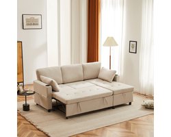 Slaapbank met slaapfunctie, L-vormige bank, modern design gestoffeerd meubilair, bank chaise longue met opbergruimte, met tas bekerhouder, woonkamer slaapbank, links en rechts verwisselbare chaise longue