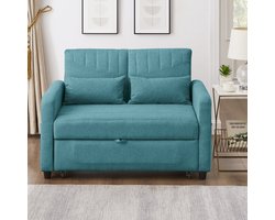 Slaapbank met slaapfunctie - tweepersoons opvouwbare bank - uitschuifbaar - rugleuning met drie standen verstelbaar - blauwgroen