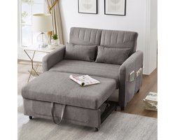 Slaapbank met slaapfunctie - tweepersoons opvouwbare bank - uitschuifbaar - rugleuning met drie standen verstelbaar - grijs