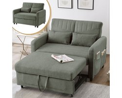 [Slaapbank met Slaapfunctie] Tweezits Slaapbank, Uitschuifbaar Ontwerp, Eenvoudig en Modern, Eigentijdse Stijl, in drie Standen Verstelbare Rugleuning, Ademende Katoen-linnen Stof-Groente