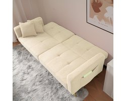 Slaapbank met slaapfunctie - verstelbare hoeken - gouden poten - met kussen en zijopbergvak - beige