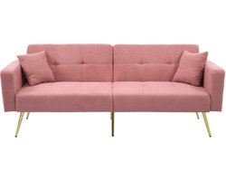 Slaapbank met verstelbare hoek, gouden poten, met kussens en opbergvakken aan de zijkant