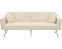 Slaapbank met verstelbare hoek, gouden poten, met kussens en opbergvakken aan de zijkant Opbergvakken Opbergvakken