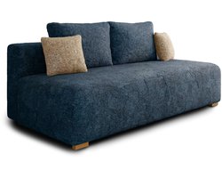 Slaapbank MOSS met bedfunctie en opbergruimte – Boucléstof – 200x90x100 cm – met rugkussens en stevig frame - Donkerblauw + Beige (Arena 22 + Arena 2 kussens)