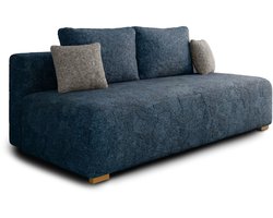 Slaapbank MOSS met bedfunctie en opbergruimte – Boucléstof – 200x90x100 cm – met rugkussens en stevig frame - Donkerblauw + Grijs (Arena 22 + Arena 17 kussens)
