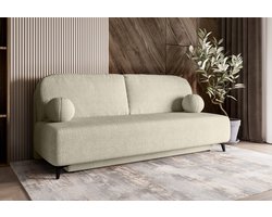 Slaapbank Rio Beige – Moderne Uitklapbare Sofa met Slaapfunctie – Logeerbed 198x140 cm – Industriële Stijl – Zwarte Metalen Poten – Bonellveren – Voor Woonkamer, Studio of Logeerkamer – Inclusief Opbergruimte