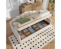 Slaapbank, slaapbank, hydraulisch bed, met opbergruimte, eenpersoonsbed (zonder matras), fluweel, LED-strip met kleurwisseling, 90x200cm, beige