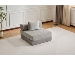 Slaapbank - Slaapbank - Staande eenpersoonsbank - Opklapbare slaapbank - Eenpersoons frameloze modulaire segmentbank - Geen montage vereist - Chenillestof - Geschikt voor woonkamers en slaapkamers - Lichtgrijs