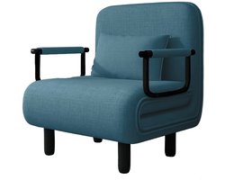 Slaapbank – Slaapfauteuil – Logeerbed – Zitbank – Relaxstoel – Verstelbare Rugleuning 5 Standen – Comfortabele Kussens & Gouden Metalen Armleuningen – Blauw – Draagvermogen 200 kg – 60x68x85 cm – Modern Design