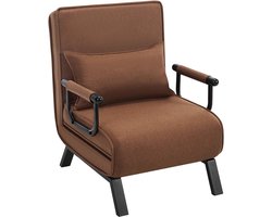 Slaapbank - Slaapfauteuil - Slaapstoel - Inklapbare Slaapbank - Opvouwbare Stoel - 3-in-1 - met Fauteuil - Linnen Bekleding - Kussen - Verstelbare Rugleuning - Bruin