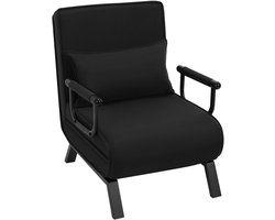 Slaapbank - Slaapfauteuil - Slaapstoel - Inklapbare Slaapbank - Opvouwbare Stoel - Verstelbare Rugleuning - met Fauteuil - Linnen Bekleding - Kussen - 3-in-1 - Zwart