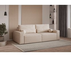 Slaapbank, sofa met slaapfunctie en opbergruimte, moderne bank, 3-zits, Slaapbank Denver mini - Beige (Anthology 3)