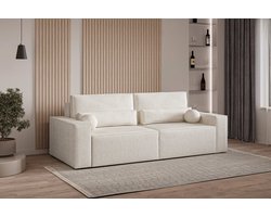 Slaapbank, sofa met slaapfunctie en opbergruimte, moderne bank, 3-zits, Slaapbank Denver mini - Wit (Anthology 1)