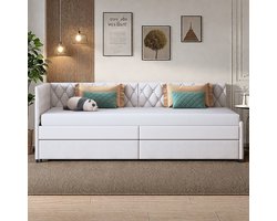 Slaapbank Uitschuifbaar dagbed met lattenbodem boxsprings, Reg bed, fluwelen stoffen 2-zits slaapbank met slaapfunctie, zonder matras, Beige