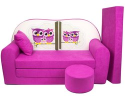 Slaapbank voor kinderen - met poef - 170x100x8 cm - roze uiltjes