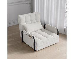 Slaapbanken - Fauteuil - Slaapstoel - Omvormbaar in twee verschillende configuraties - Verstelbare rugleuninghoek - Dikke kussens - Zijzakken - Stoel 73x82x55 cm - Bed 82x180 cm - Hedendaagse stijl - Wit