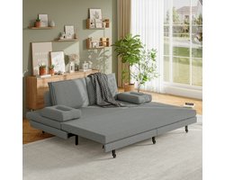 Slaapbanken - Luxe slaapban 180x200 cm - Verstelbare slaapbank - Gestoffeerde slaapbank - Logeerbed - Bank - Wielen metalen poten - Dikke rugleuning - Gestoffeerde armleuningen - Geschikt woonkamers, logeerkamers, balkons en studio's - Grijs