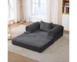 Slaapfauteuil - Ribstof Stoelbed Grijs 1-Zits - 2-in-1 Uitklapbare Sofa Bed Met Kussen, Comfortabele Lounge Stoel Voor Woonkamer Slaapkamer Appartement En Kleine Ruimtes