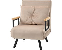 Slaapfauteuil – Slaapstoel – Bedstoel – Relaxfauteuil – Vouwfauteuil – Verstelbare Rugleuning 5 Standen – Fluweelachtige Stoffering Beige 63x73x81 cm