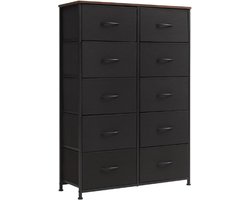 Slaapkamer Dressoir 5-Lagen - 10 Afneembare Stoffen Bins - Kast Opbergkast Kinderkamer Woonkamer - Zwart