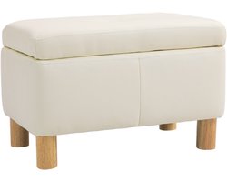 Slaapkamer opbergkast 33L PU gestoffeerde opbergbank met houten poten 60x38x40 cm Crème