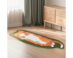 Slaapkamer tapijt 40x120cm Wasbaar tapijt in de vorm van een kat met onregelmatig ontwerp Schattig cartoon tapijt Leuk cartoon tapijt voor kinderen Kamerdecoratie Tapijt in de vorm van een kat en hond voor huisdieren en kinderen (groen katontwerp)
