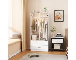 Slaapkamerkast, LED-kast, garderobekast met 2 glazen deuren en 1 met kledingroede, witte kledingkast met transparante glazen deur, slaapkamermeubelkast, 80x50x175cm (Opgesplitst in 2 pakketten voor bezorging)