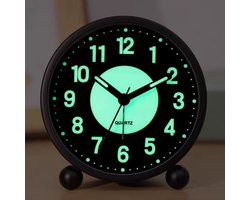 Slaapkamerklok, stil, op batterijen, tikvrij, modern design, stille klok voor de slaapkamer, lichtgevende klok - zwart