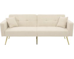 Slaapsofa met lamsvacht look - verstelbare rugleuning - 1-2 persoons - crème wit - gouden poten - zijvakken