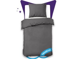 Slaapspeciaal Dekbedovertrek - 100% Katoen Dekbedovertrek - Inclusief Kussenslopen - Ademend en Zacht - 140x220 cm + 1 kussensloop - Ritssluiting - Extra Lang - Antraciet