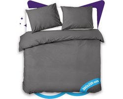 Slaapspeciaal Dekbedovertrek - 100% Katoen Dekbedovertrek - Inclusief Kussenslopen - Ademend en Zacht - 200x220 cm + 2 kussenslopen - Ritssluiting - Extra Lang - Antraciet