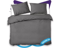 Slaapspeciaal Dekbedovertrek - 100% Katoen Dekbedovertrek - Inclusief Kussenslopen - Ademend en Zacht - 240x220 cm + 2 kussenslopen - Ritssluiting - Extra Lang - Antraciet