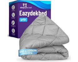 Slaapspeciaal eazydekbed 240x220 cm - Licht Grijs - Dekbed Zonder Overtrek – Gekleurd Dekbed – Hoesloos Dekbed - Extra Lang - Luxe Gelvezels - Anti-Allergisch & Perfect Voor Elk Seizoen - Lits Jumeaux Dekbed