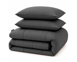 Slaapspeciaal Eazydekbed Hotel Grijs - Wasbaar Dekbed - Dekbed zonder Overtrek - Hoesloos Dekbed - All Year Dekbed - 2 in 1 Dekbed - Dekbed met Vaste Overtrek - Incl. 2 Kussenslopen - 240x220 cm