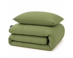 Slaapspeciaal Eazydekbed Hotel Mosgroen - Dekbed zonder Overtrek - Wasbaar Dekbed - Hoesloos Dekbed - All Year Dekbed - 2 in 1 Dekbed - Dekbed met Vaste Overtrek - Incl. Kussensloop - 140x220 cm