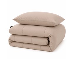 Slaapspeciaal Eazydekbed Hotel Taupe - Wasbaar Dekbed - Dekbed zonder Overtrek - Hoesloos Dekbed - All Year Dekbed - 2 in 1 Dekbed - Dekbed met Vaste Overtrek - Incl. 2 Kussenslopen - 140x220 cm