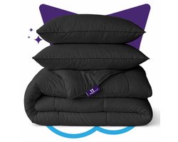 Slaapspeciaal Eazydekbed Hotel Zwart - Dekbed zonder Overtrek - Wasbaar Dekbed - Hoesloos Dekbed - All Year Dekbed - 2 in 1 Dekbed - Dekbed met Vaste Overtrek - Incl. 2 Kussenslopen - 240x220 cm
