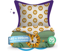 Slaapspeciaal eazydekbed® Kiddo – Wild – 140x200 cm – Kinderdekbed met Print + Kussensloop – All Year Dekbed – 100% Katoen – Dekbed Zonder Overtrek – Hoesloos Dekbed – Hypoallergeen – Anti-allergeen – Wasbaar & Drogergeschikt – Warmteklasse 2